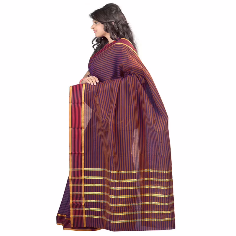 Lookslady Printed Violet & Orange Cotton Saree