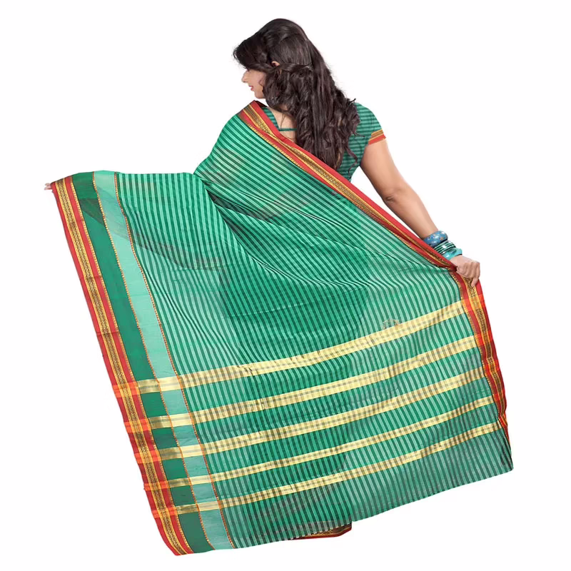 Lookslady Printed Green & Gold Cotton Saree