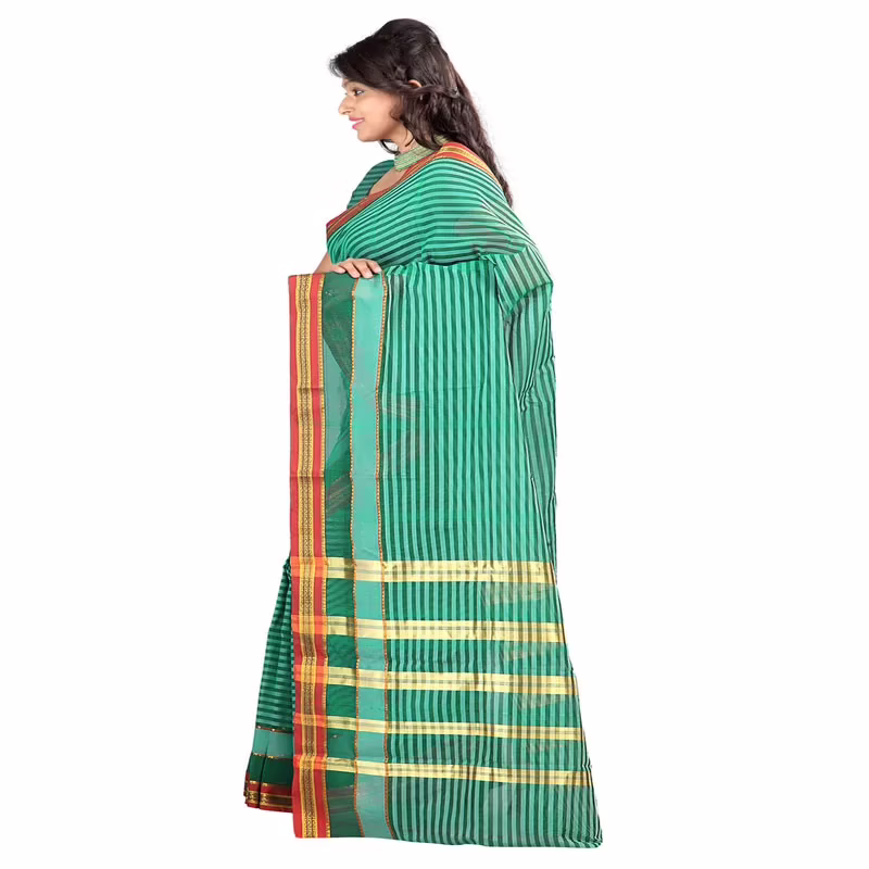 Lookslady Printed Green & Gold Cotton Saree