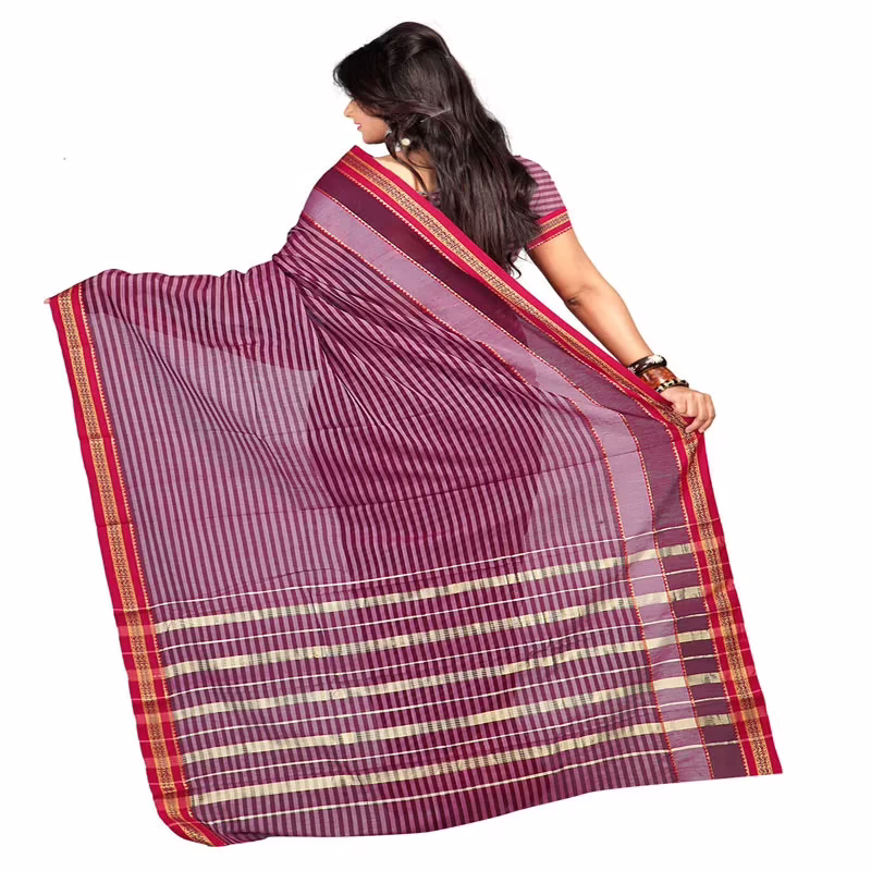 Lookslady Printed Violet & Gold Cotton Saree