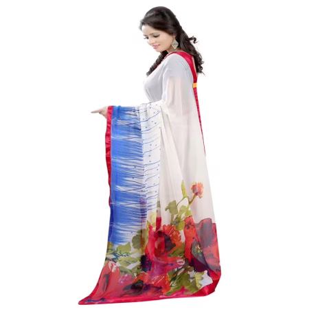 Lookslady Printed White Georgette saree