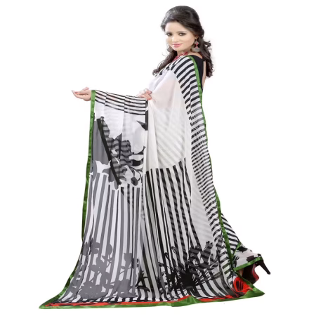 Lookslady Printed White Georgette saree