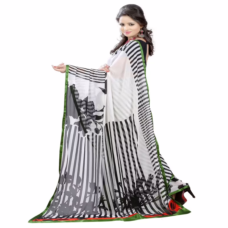 Lookslady Printed White Georgette saree