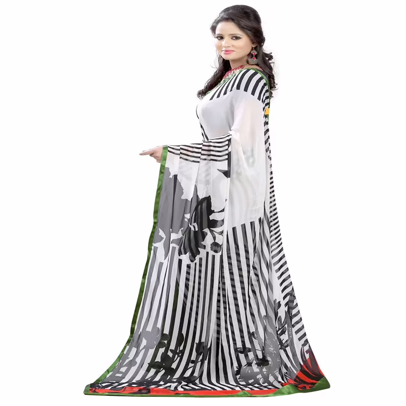 Lookslady Printed White Georgette saree