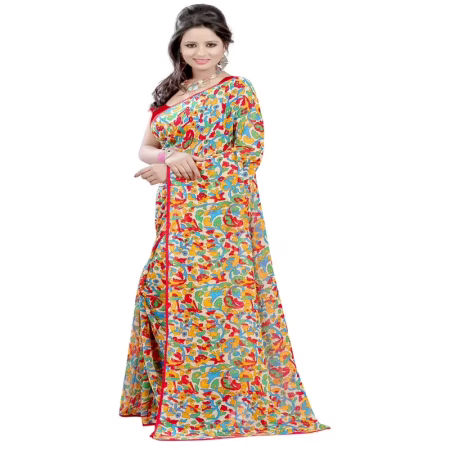 Lookslady Printed Red Georgette saree