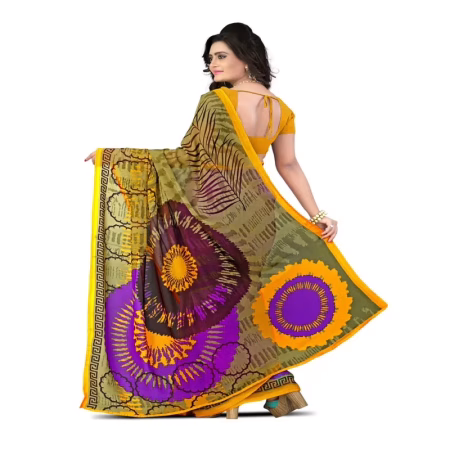 Lookslady Printed Yellow Georgette saree