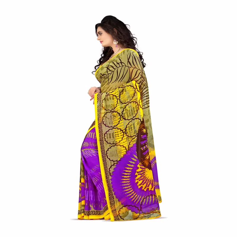 Lookslady Printed Yellow Georgette saree