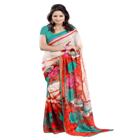 Lookslady Printed Red Georgette saree