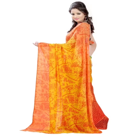 Lookslady Printed Yellow Georgette saree