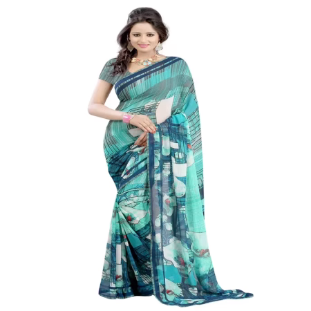 Lookslady Printed Turquoise Georgette saree