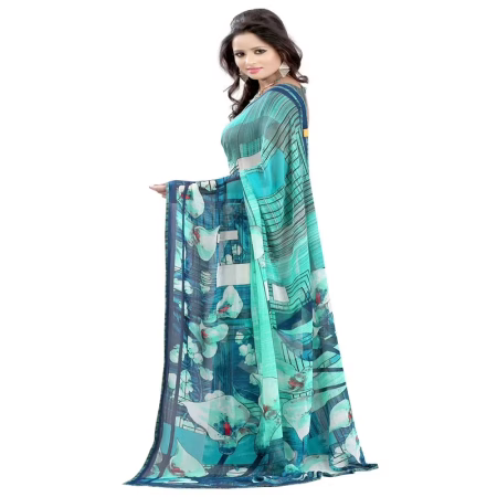 Lookslady Printed Turquoise Georgette saree