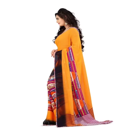 Lookslady Printed Yellow Georgette saree