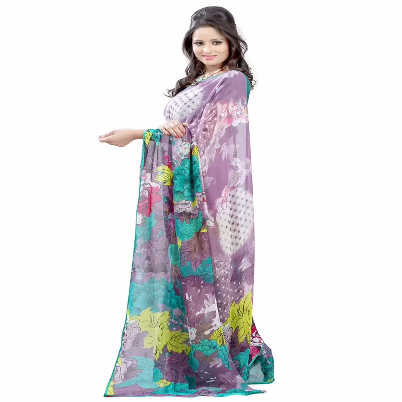 Lookslady Printed Purple Georgette saree