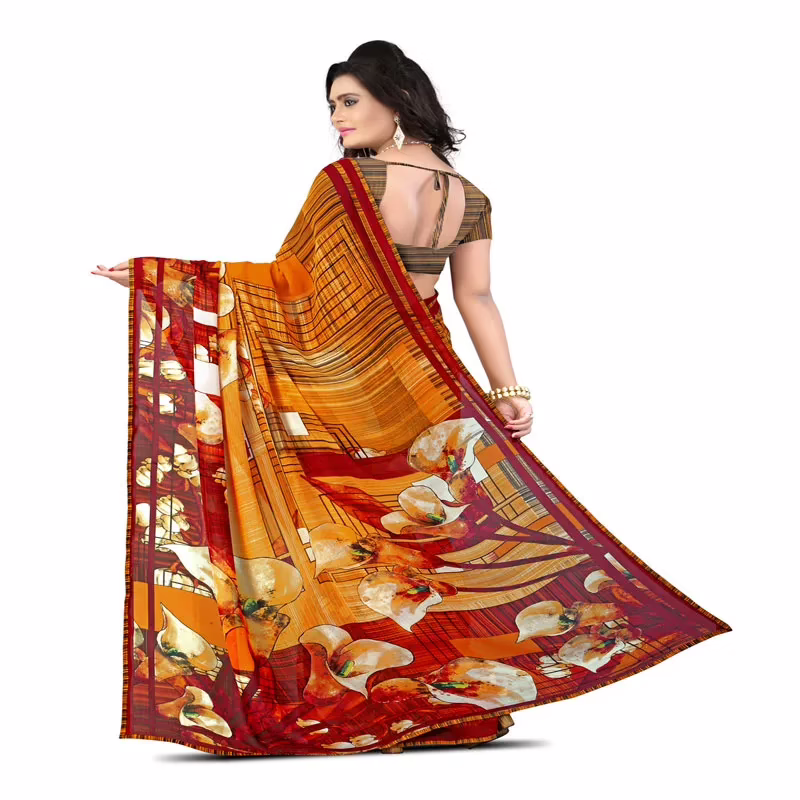 Lookslady Printed Orange Georgette saree