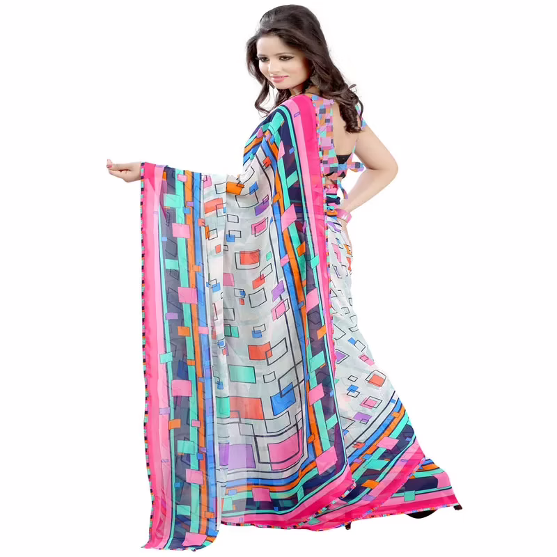 Lookslady Printed White Georgette saree