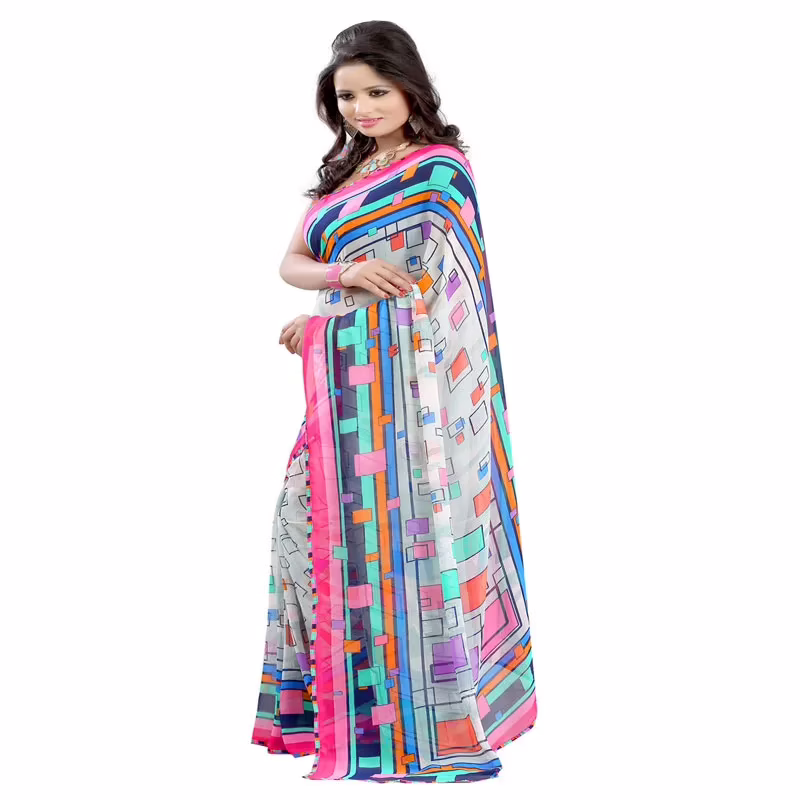 Lookslady Printed White Georgette saree