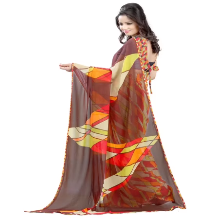 Lookslady Printed Red Georgette saree