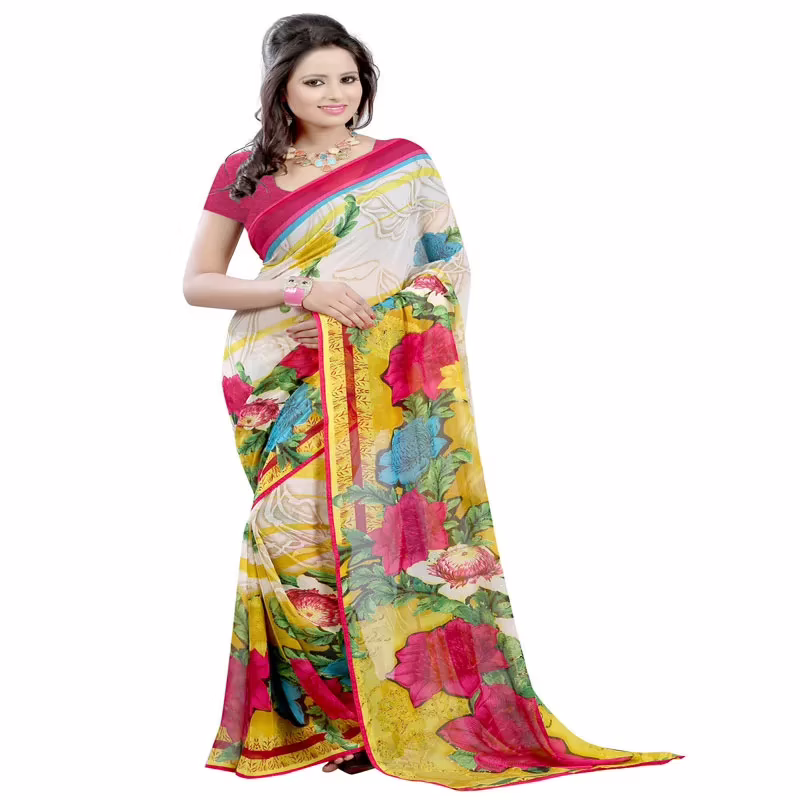 Lookslady Printed White Georgette saree