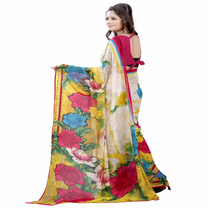 Lookslady Printed White Georgette saree