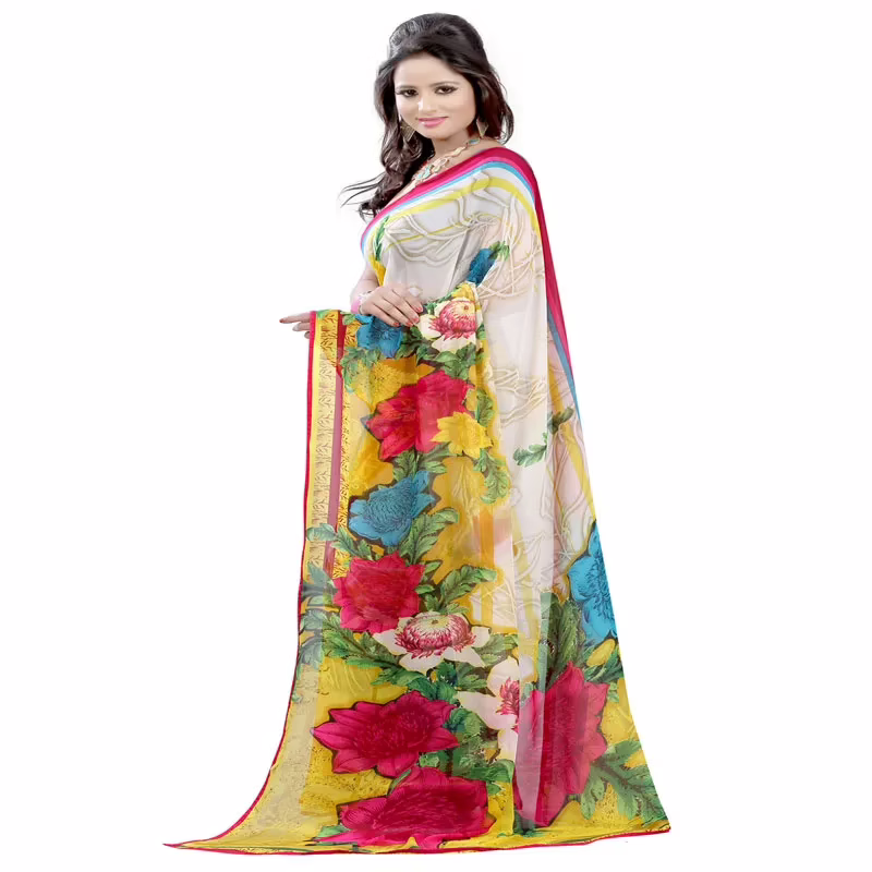 Lookslady Printed White Georgette saree