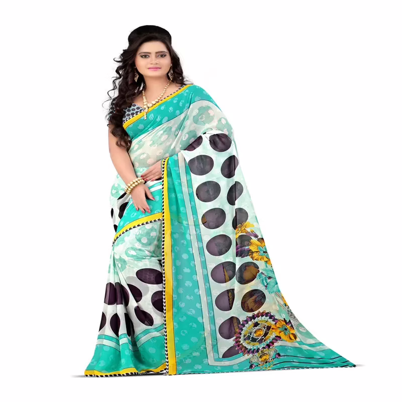 Lookslady Printed White Georgette saree