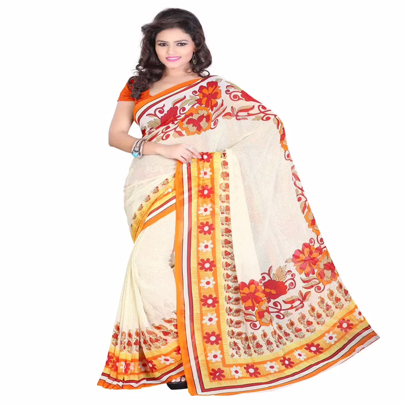 Lookslady Printed Beige Georgette saree
