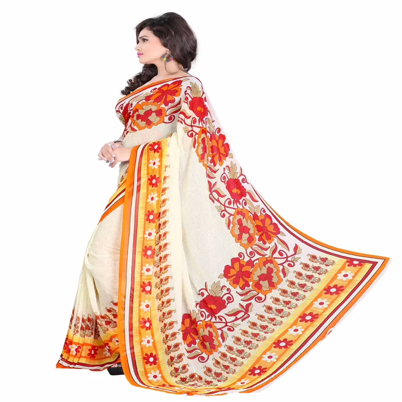 Lookslady Printed Beige Georgette saree