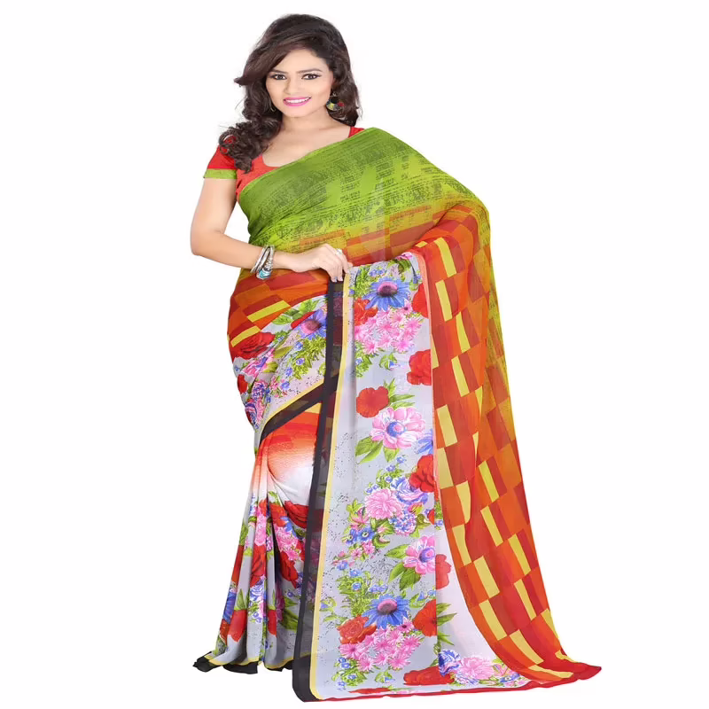 Lookslady Printed Red Georgette saree