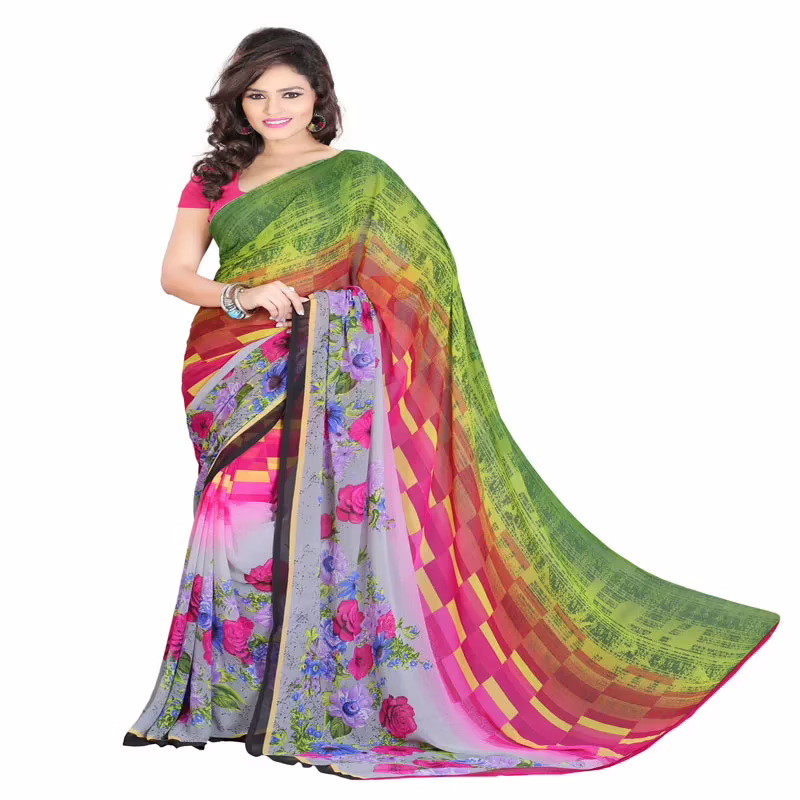Lookslady Printed Grey Georgette saree