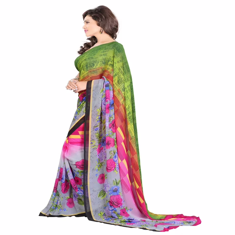 Lookslady Printed Grey Georgette saree