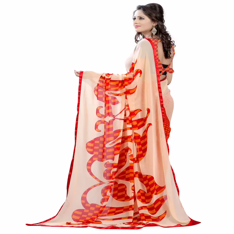 Lookslady Printed Orange Georgette saree