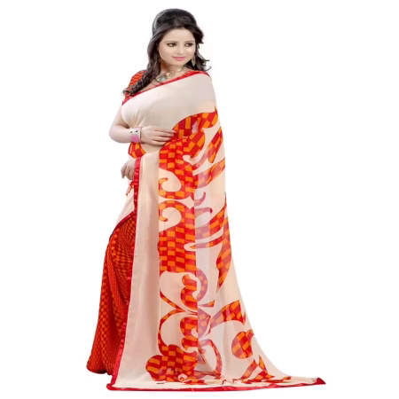 Lookslady Printed Orange Georgette saree