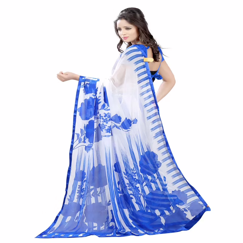 Lookslady Printed White Georgette saree