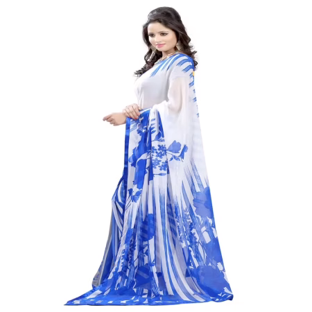 Lookslady Printed White Georgette saree