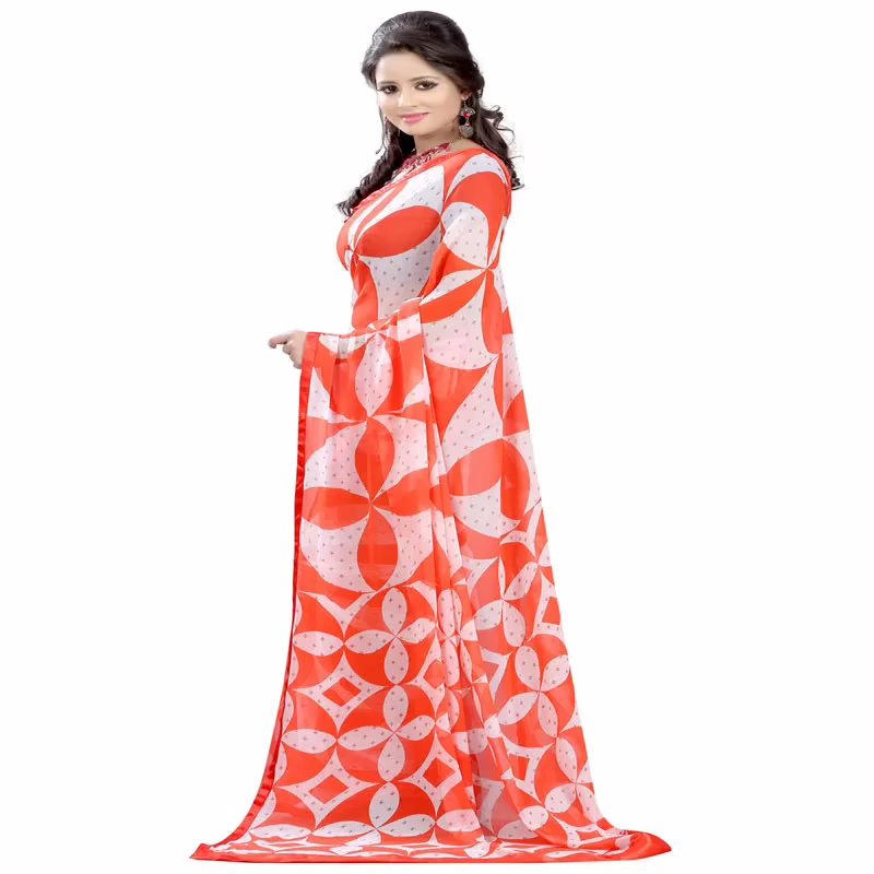 Lookslady Printed White Georgette saree
