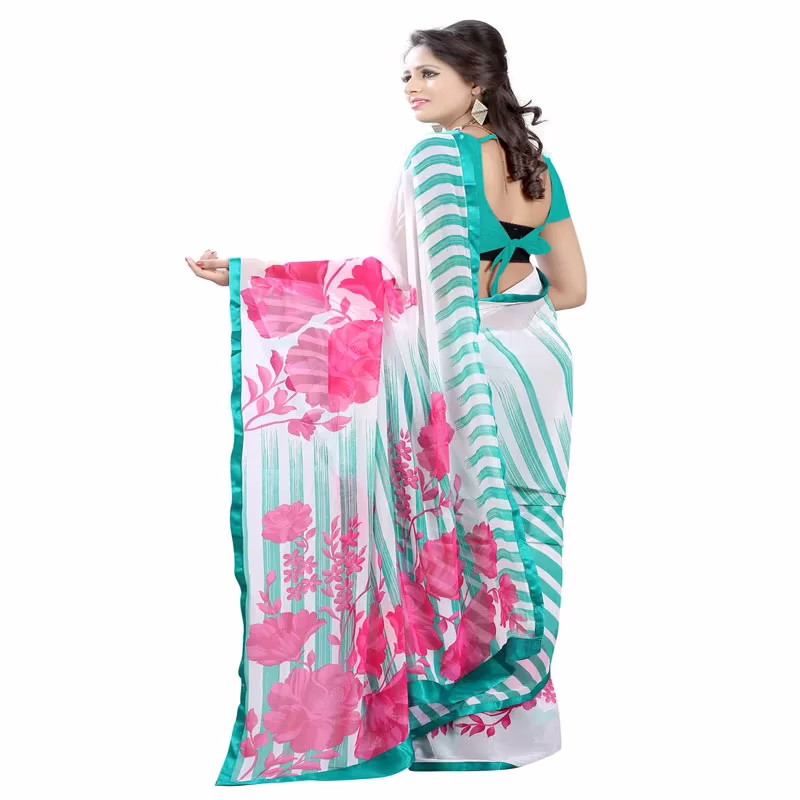 Lookslady Printed White Georgette saree