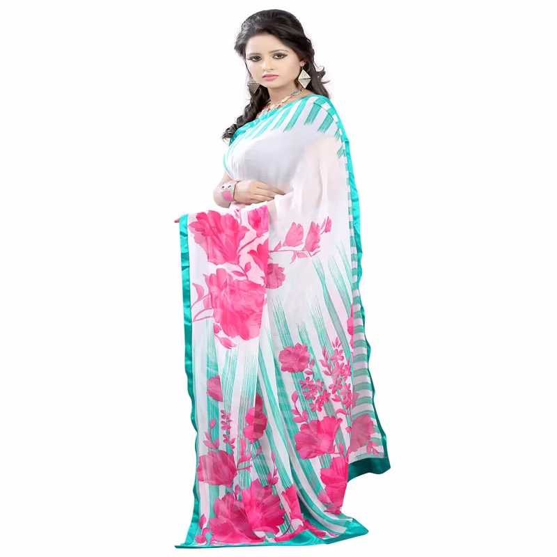 Lookslady Printed White Georgette saree