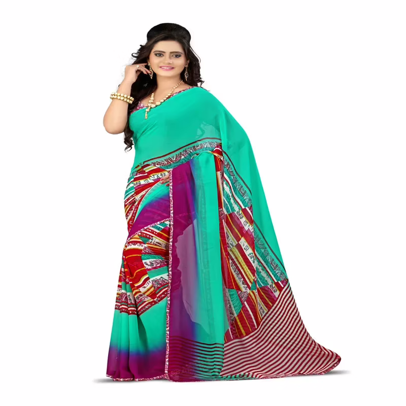 Lookslady Printed Turquoise Georgette saree