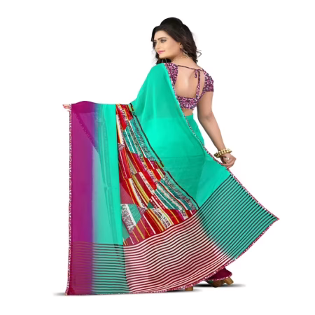 Lookslady Printed Turquoise Georgette saree