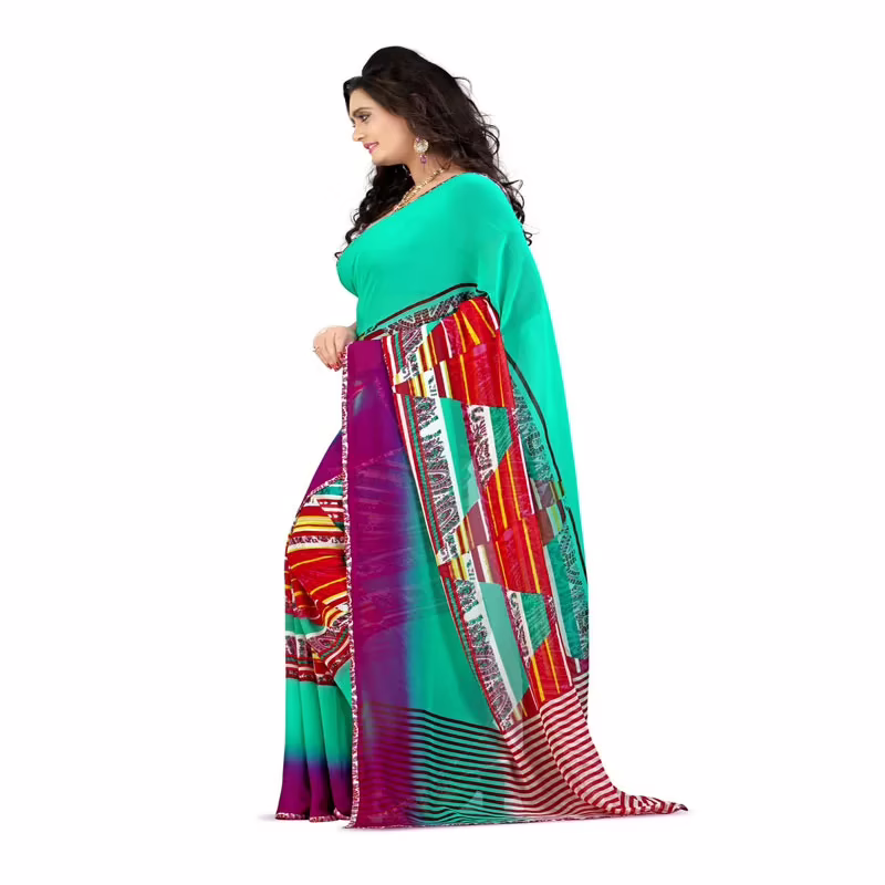 Lookslady Printed Turquoise Georgette saree