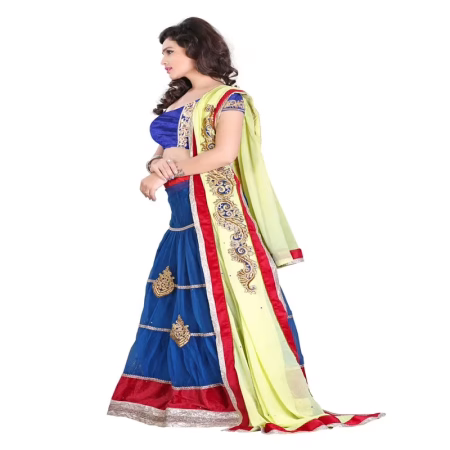 Lookslady Embroidered Blue Net Lehenga Saree