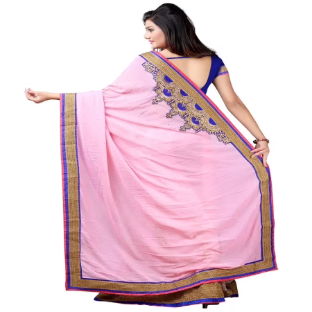 Lookslady Embroidered Pink Net Lehenga Saree