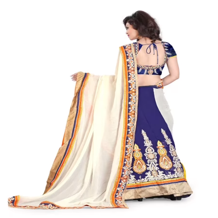 Lookslady Embroidered Beige Georgette Lehenga Saree