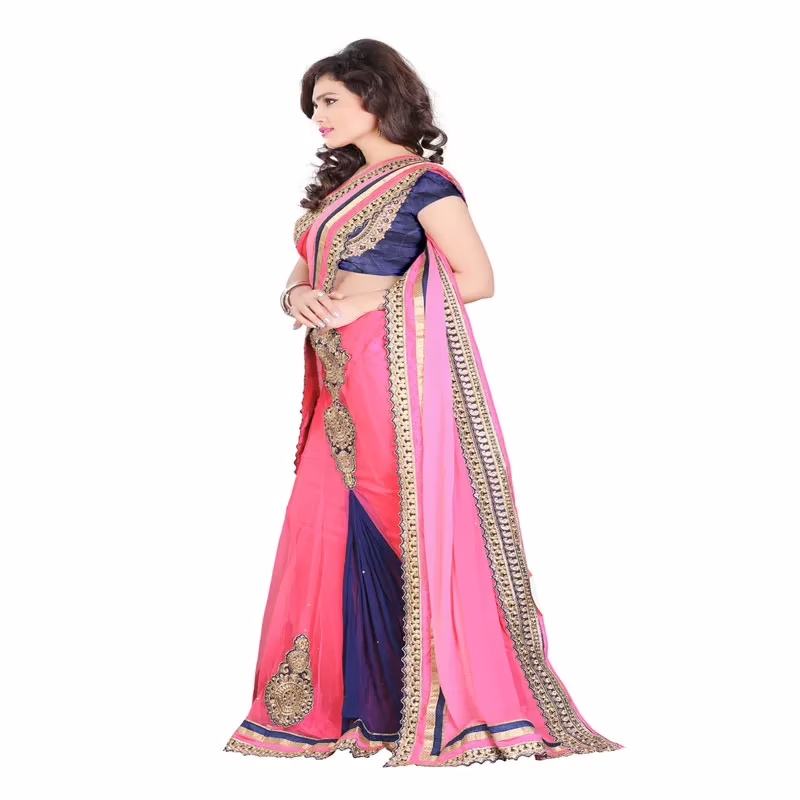 Lookslady Embroidered Pink Pure Georgette Lehenga Saree