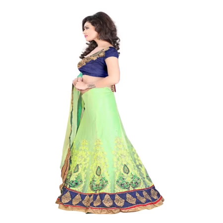 Lookslady Embroidered Light Green Pure Georgette Lehenga Saree