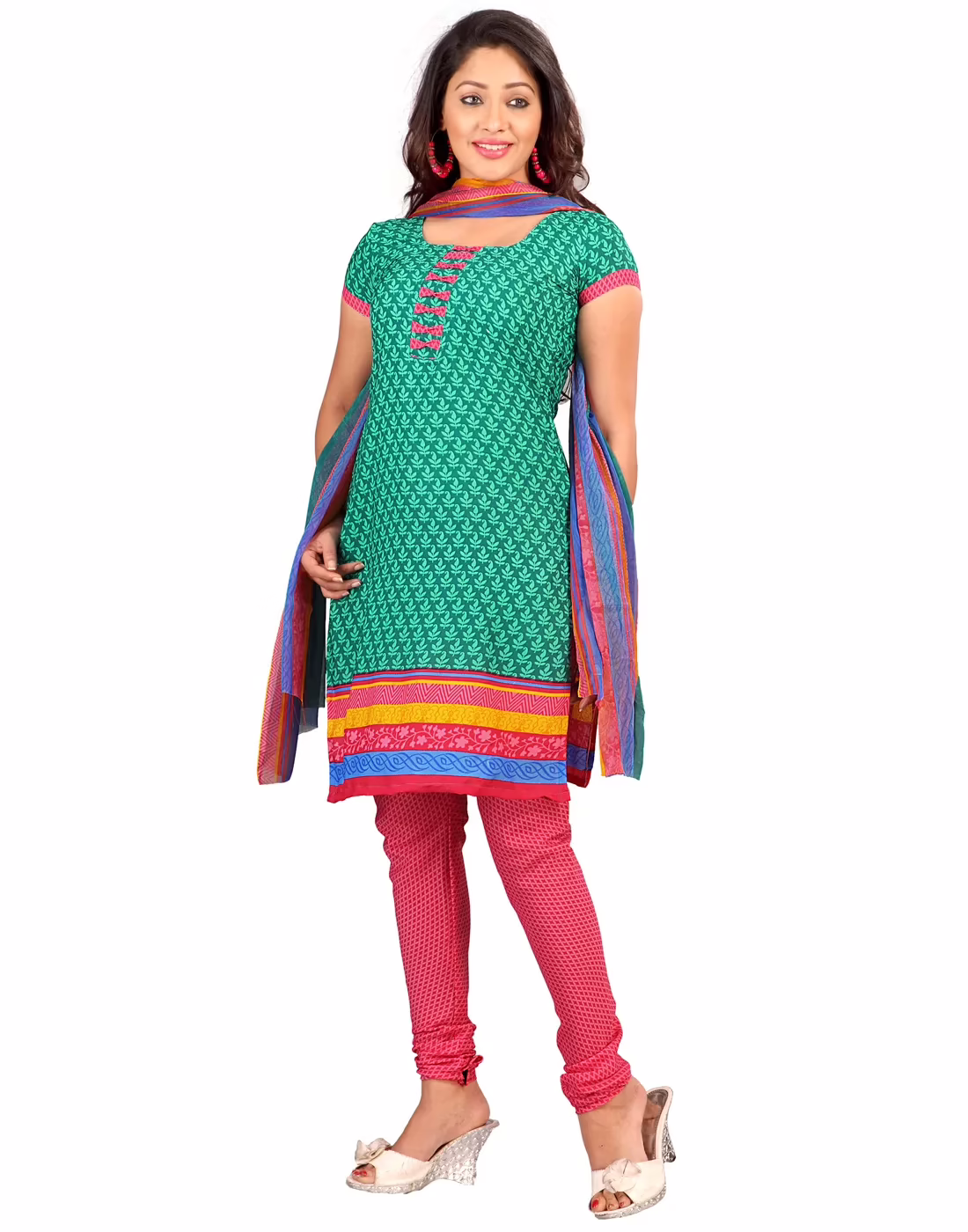 Lookslady Printed Green Crepe Dress-Material