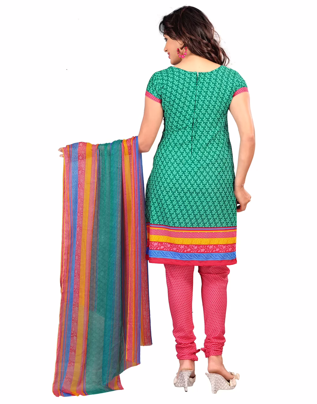 Lookslady Printed Green Crepe Dress-Material