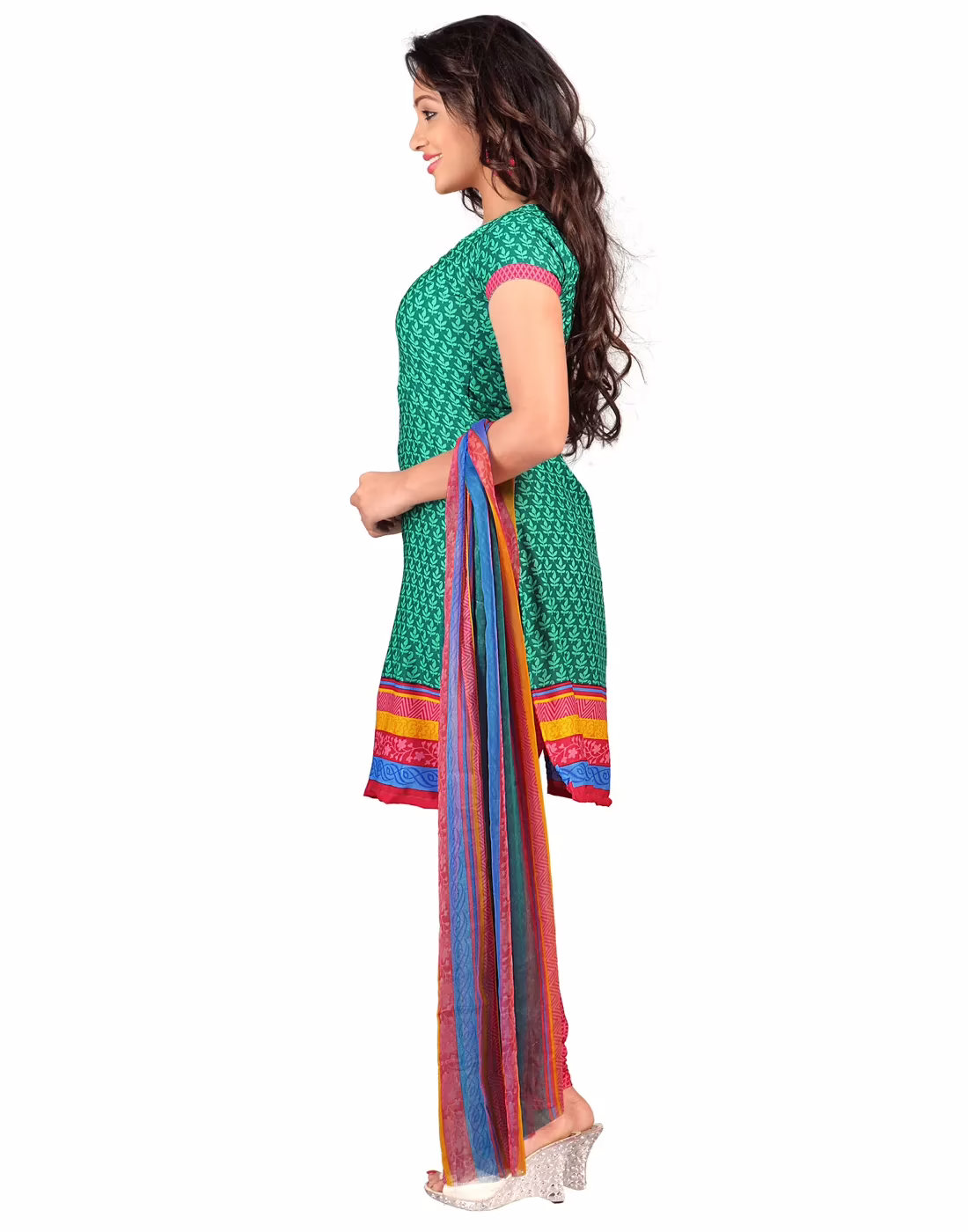 Lookslady Printed Green Crepe Dress-Material