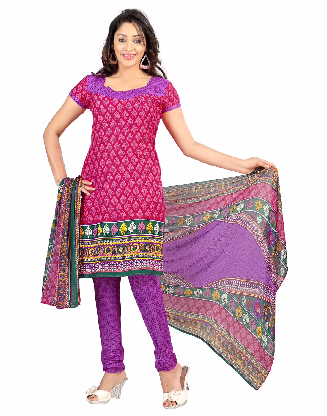 Lookslady Printed Pink Crepe Dress-Material