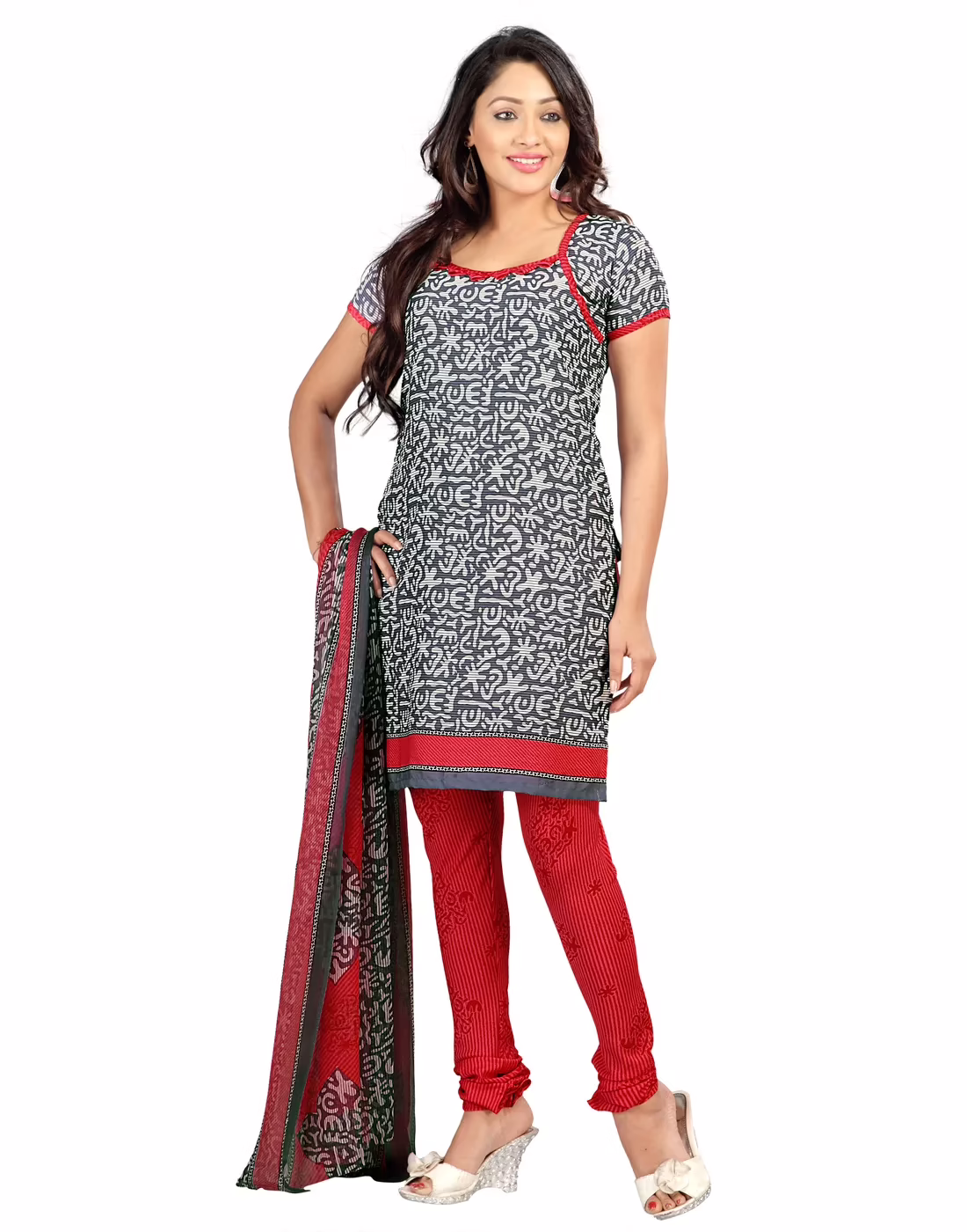 Lookslady Printed Grey Crepe Dress-Material